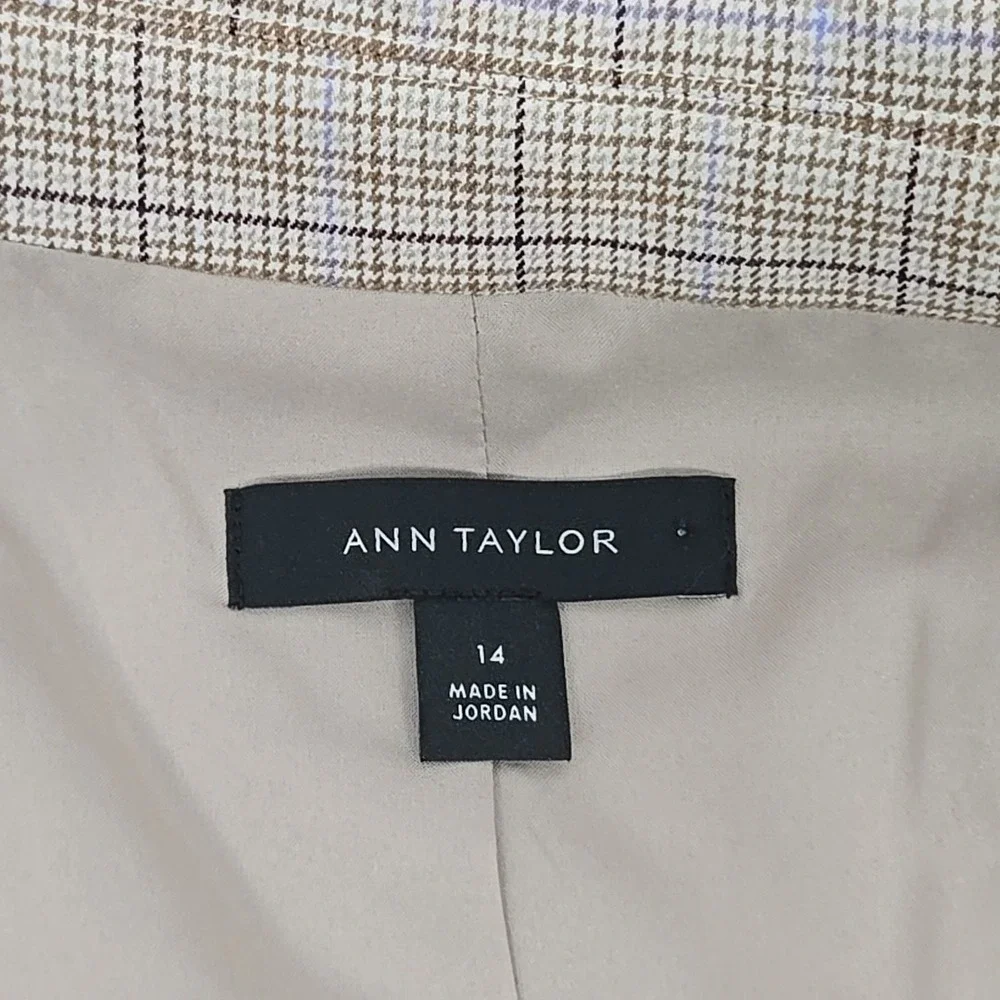 Ann Taylor‎ Beige/ Brown Plaid Blazer Suit Jacket Career Size 14